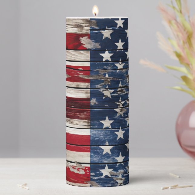 Patriotic Wood Pillar Candle (In Situ)