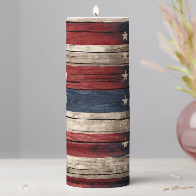 Patriotic Wood Pillar Candle (In Situ)