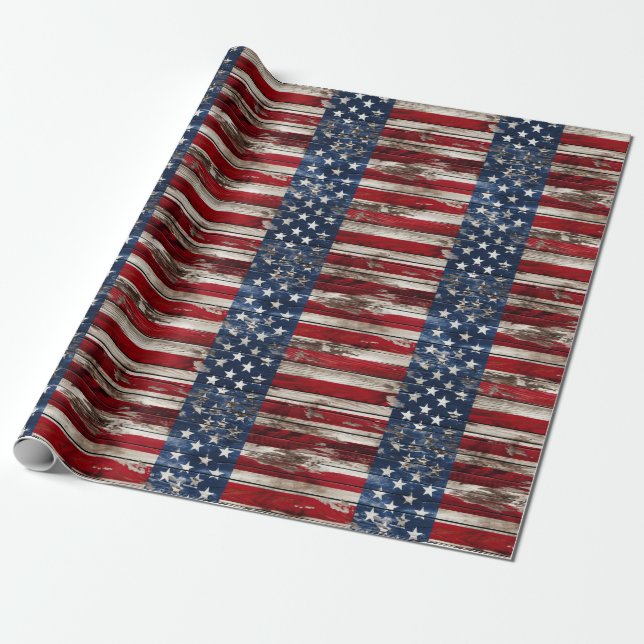 Patriotic Wood Wrapping Paper (Unrolled)