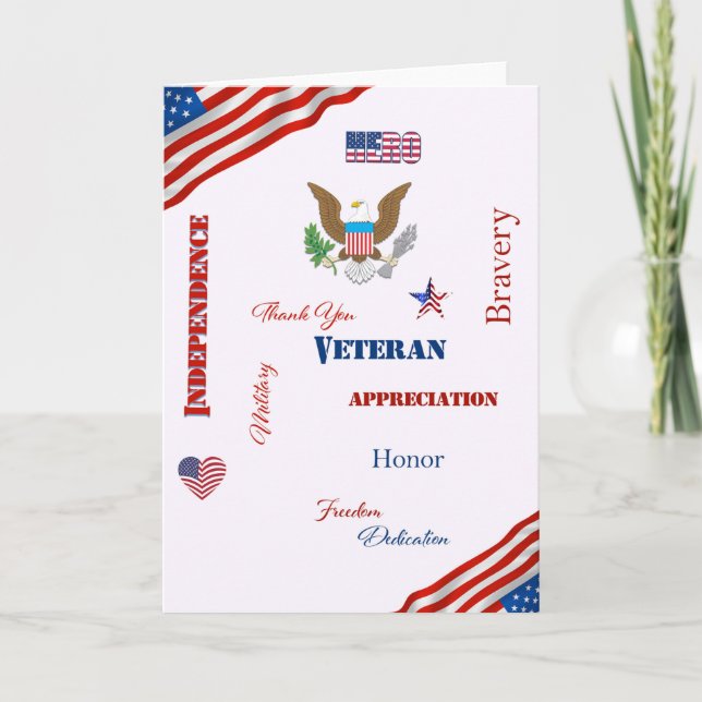 Patriotic Words For American Veterans Card (Front)