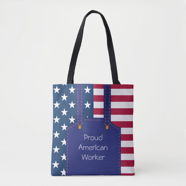 Patriotic Worker USA American Flag Customizable Tote Bag (Front)
