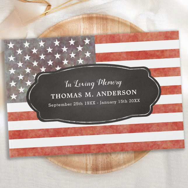 Patriotic Worn USA Flag Veteran Memorial Funeral Guest Book (Creator Uploaded)