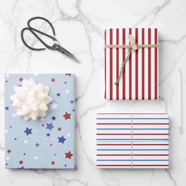 Patriotic Wrapping Paper Flat Sheet Set of 3 (Front)