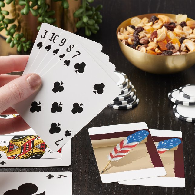 Patriotic Writing Feather on Antique Paper Poker Cards (Creator Uploaded)