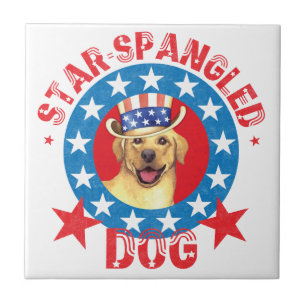 Patriotic Yellow Lab Ceramic Tile