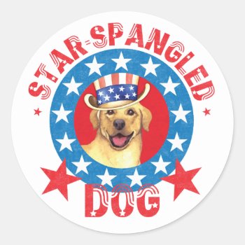 Patriotic Yellow Lab Classic Round Sticker by DogsInk at Zazzle