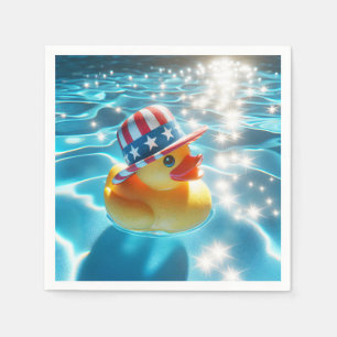Patriotic Yellow Rubber Duck In Pool Napkins