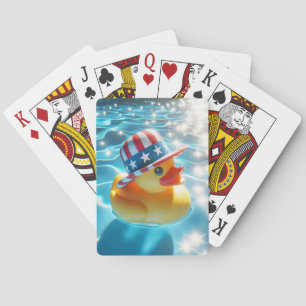 Patriotic Yellow Rubber Duck In Pool Poker Cards