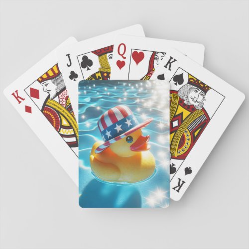 Patriotic Yellow Rubber Duck In Pool Poker Cards