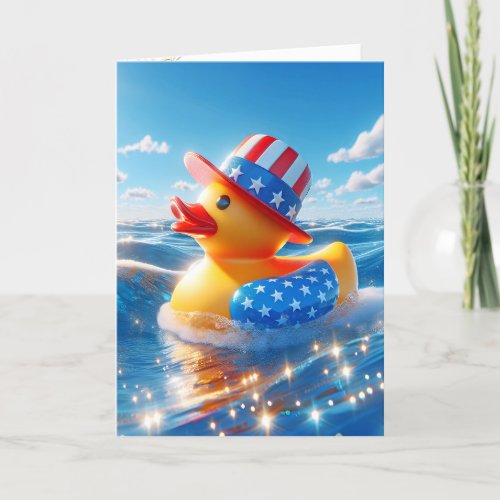 Patriotic Yellow Rubber Duck On Water Card