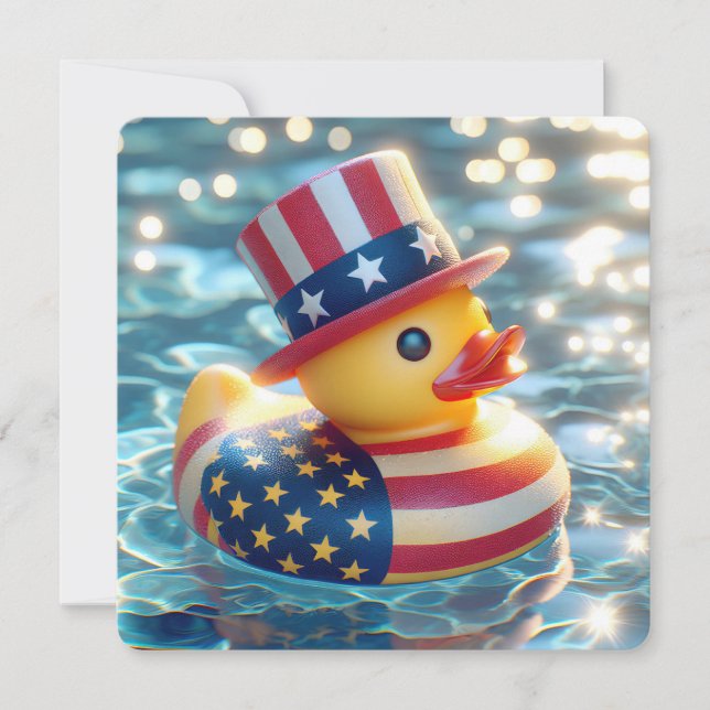 Patriotic Yellow Rubber Duck Pool Party Invitation (Front)