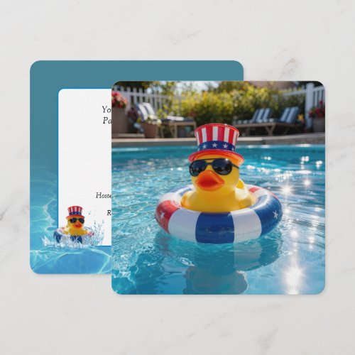 Patriotic Yellow Rubber Duck Pool Party Invitation