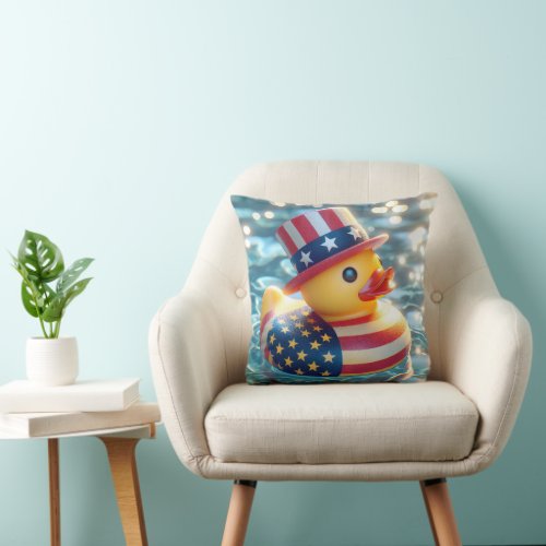 Patriotic Yellow Rubber Duck Throw Pillow