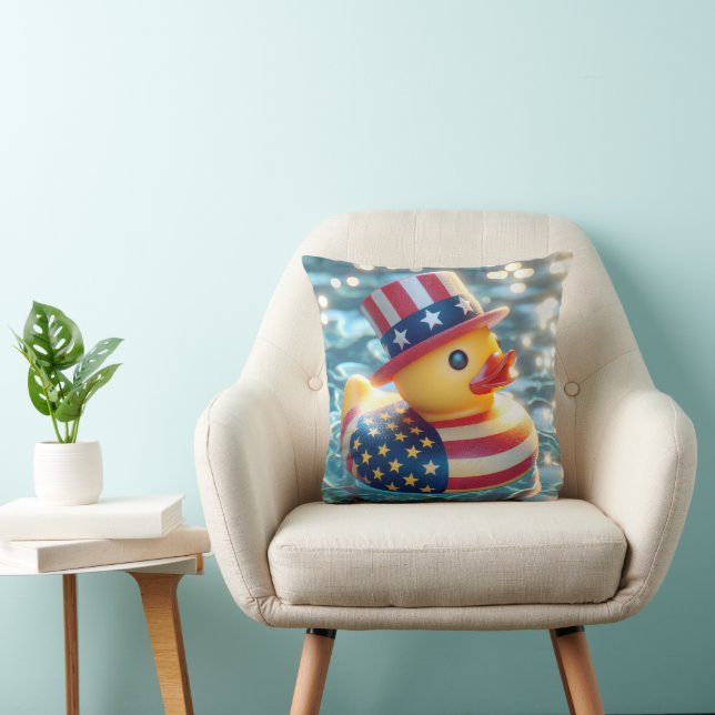 Patriotic Yellow Rubber Duck Throw Pillow (Chair)