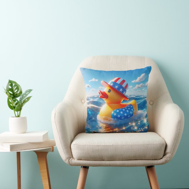 Patriotic Yellow Rubber Duck Throw Pillow (Chair)