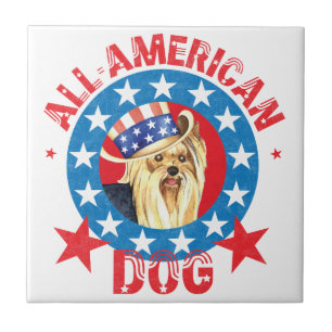 Patriotic Yorkie Ceramic Tile