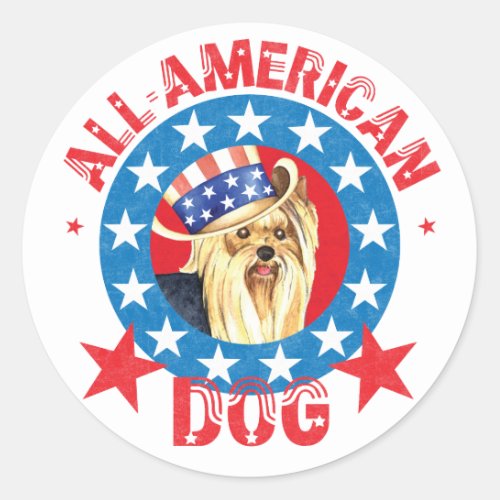 Patriotic Yorkie Classic Round Sticker