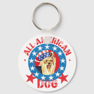 Patriotic Yorkie Keychain