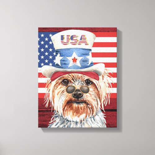 Patriotic Yorkshire terrier American flag holiday Canvas Print