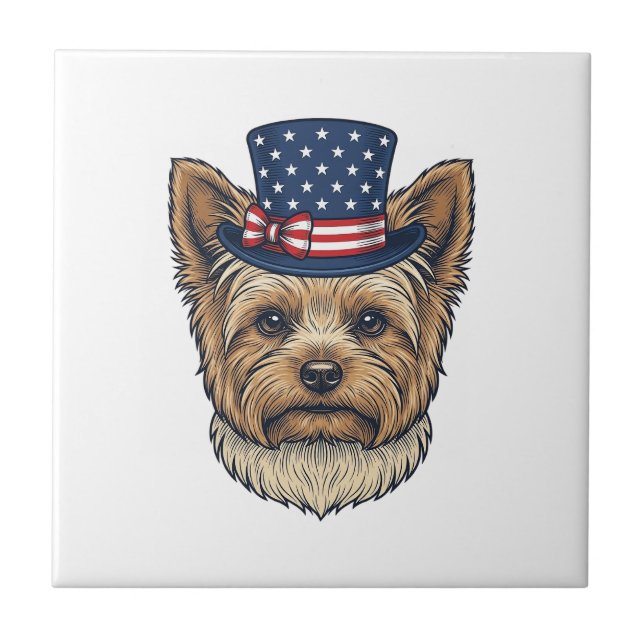 Patriotic Yorkshire Terrier Vintage Ceramic Tile (Front)