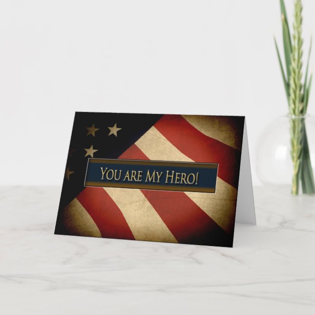 PATRIOTIC - YOU ARE MY HERO - WEATHERED FLAG THANK YOU CARD (Front)
