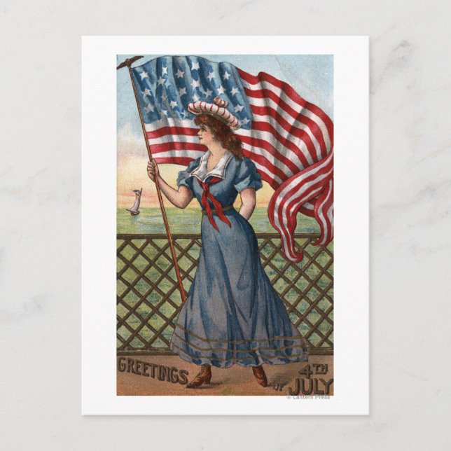 Patriotically Dressed Woman Postcard (Front)