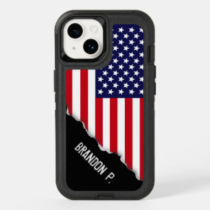 Patriotism Reveal Torn Out American Flag Name OtterBox iPhone 14 Case