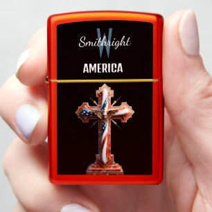Patriots Emblem: American Flag Cross Zippo Lighter