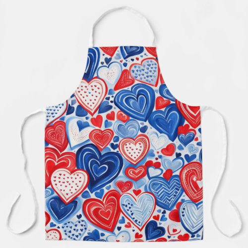 Patriots Red White Blue Apron Hearts Pattern