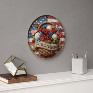 Patriots Welcome Americana Floral Large Clock