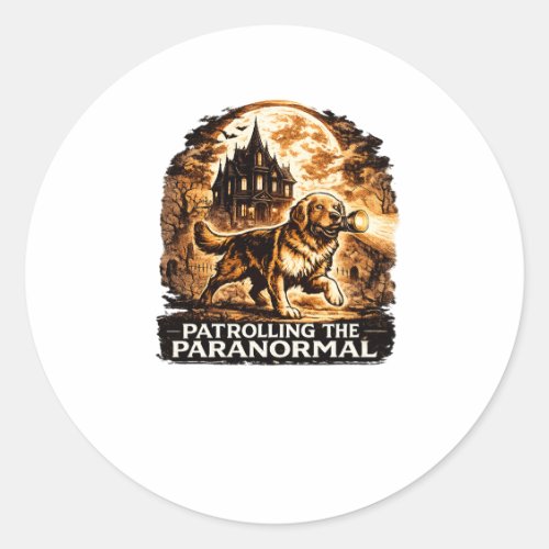 Patrolling The Paranormal Golden Retriever Hallowe Classic Round Sticker