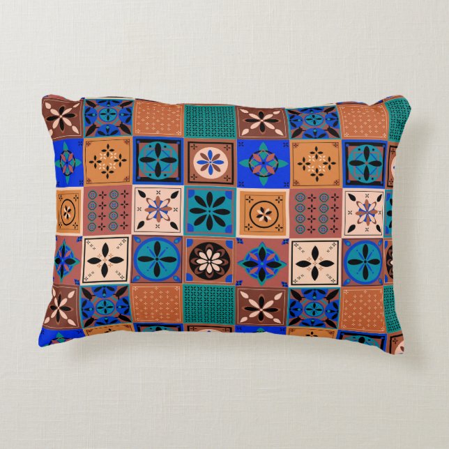 Patron Azulejo earth tones Accent Pillow (Back)