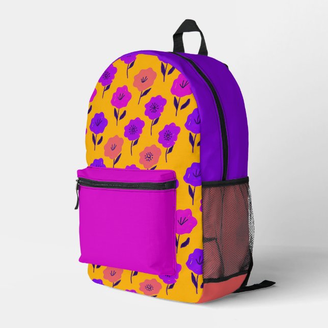 Patrón floral vibrante printed backpack (Back Corner Right)