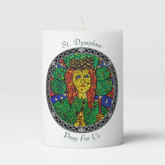 Patron Saint Of Depression And Anxiety St Dymphna Pillar Candle (Front)