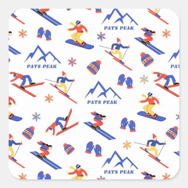 Pats Peak New Hampshire Ski Snowboard Pattern Square Sticker (Front)