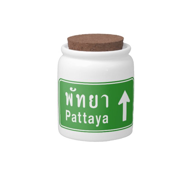 Pattaya Ahead ⚠ Thai Highway Traffic Sign ⚠ Candy Jar (Front)