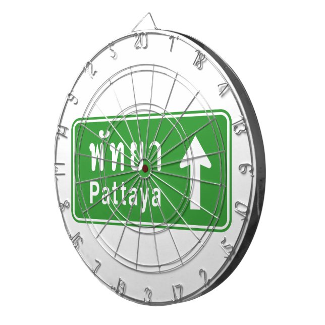 Pattaya Ahead ⚠ Thai Highway Traffic Sign ⚠ Dartboard With Darts (Front Right)