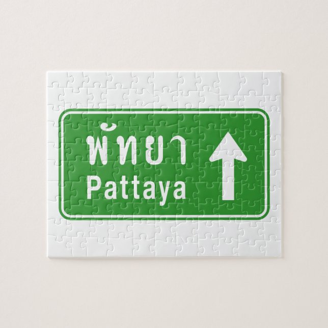 Pattaya Ahead ⚠ Thai Highway Traffic Sign ⚠ Jigsaw Puzzle (Horizontal)