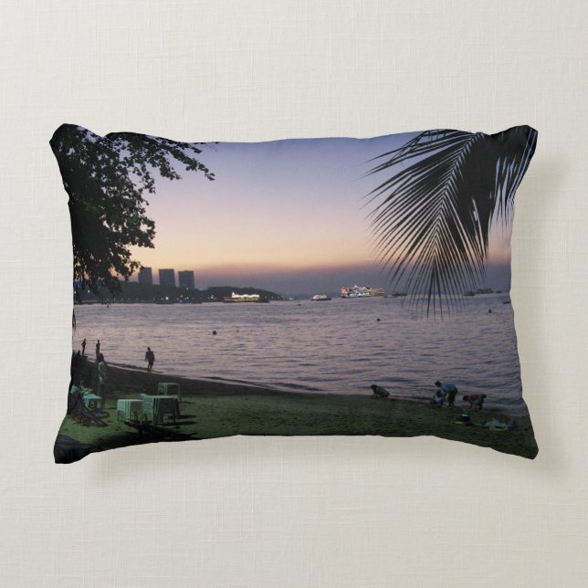 Pattaya Beach Sunset ... Chonburi, Thailand Accent Pillow (Front)