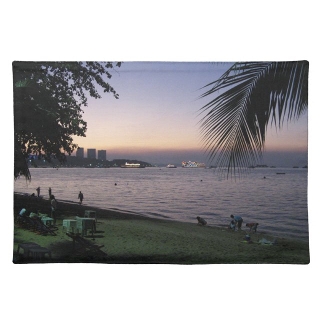 Pattaya Beach Sunset ... Chonburi, Thailand Cloth Placemat (Front)