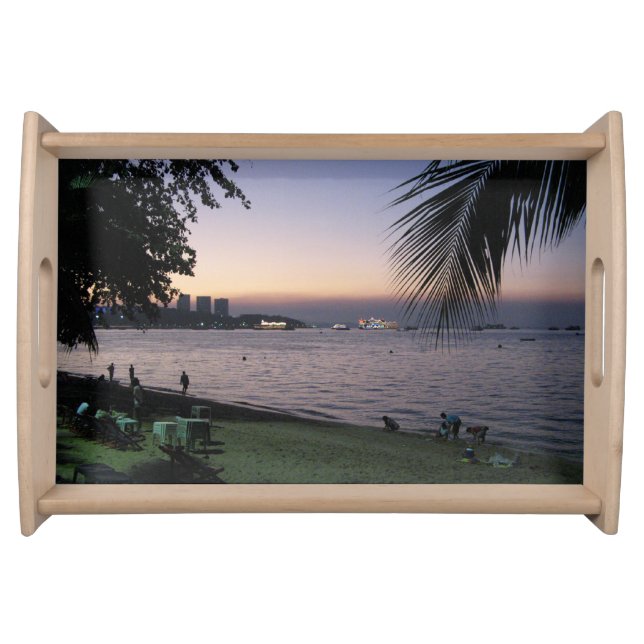 Pattaya Beach Sunset ... Chonburi, Thailand Serving Tray (Front)