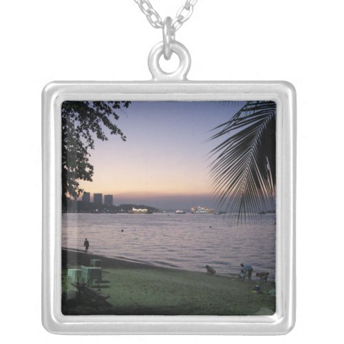 Pattaya Beach Sunset  Chonburi Thailand Silver Plated Necklace