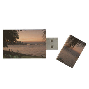 Pattaya Beach Sunset ... Chonburi, Thailand Wood USB Flash Drive