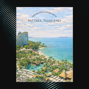 Pattaya Beach Thailand Watercolor Ocean View Holiday Postcard
