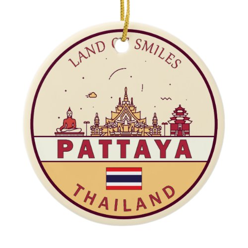 Pattaya Thailand City Skyline Emblem Ceramic Ornament