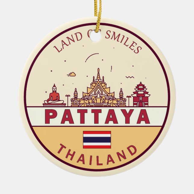 Pattaya Thailand City Skyline Emblem Ceramic Ornament (Front)