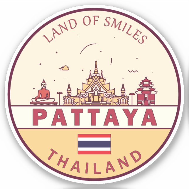 Pattaya Thailand City Skyline Emblem Sticker (Front)
