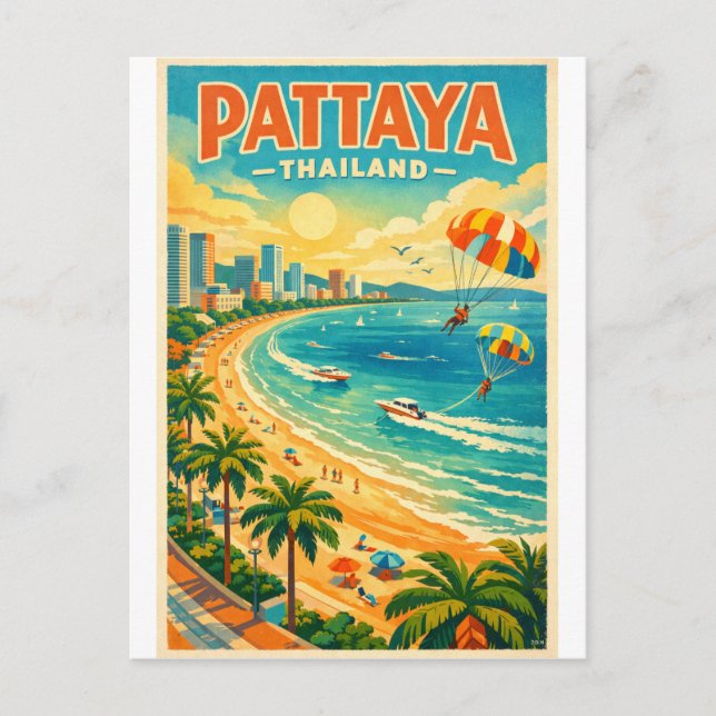 Pattaya, Thailand, in a vibrant retro Postcard (Front)