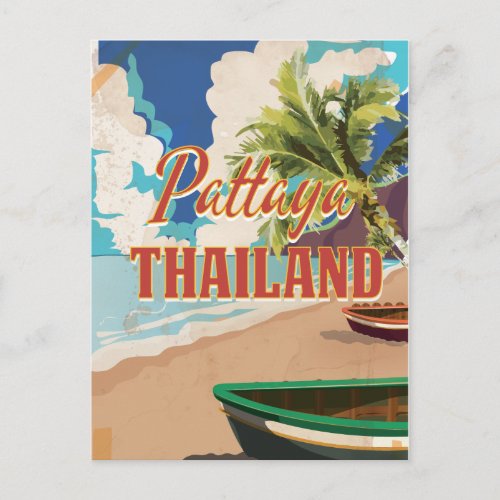 Pattaya Thailand Vintage Travel Poster Postcard