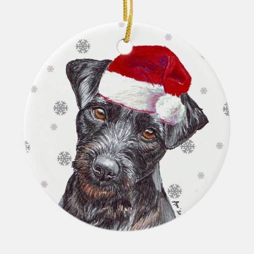 Patterdale Terrier _ Santa Hat Christmas Bauble D Ceramic Ornament